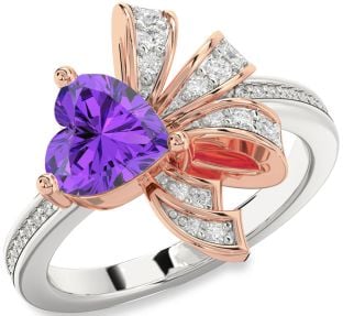Diamond Amethyst Platinum & Rose Gold Heart Pave Promise Ring