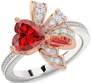 Diamond Ruby Platinum & Rose Gold Heart Ring