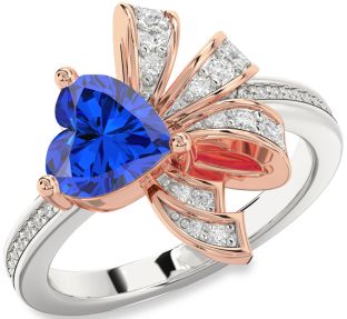 Diamond Blue Sapphire Platinum & Rose Gold Heart Ring