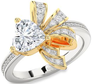 Diamond White Yellow Gold Heart Ring
