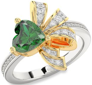 Diamond Emerald White Yellow Gold Heart Ring