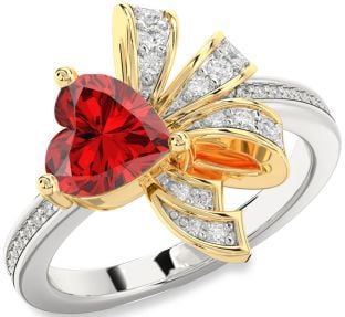 Diamond Ruby Platinum & Yellow Gold Heart Ring