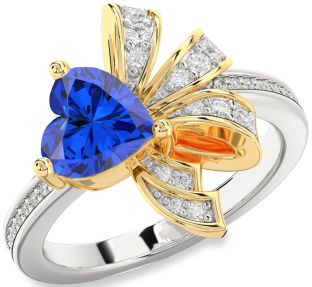 Diamond Blue Sapphire Platinum & Yellow Gold Heart Ring