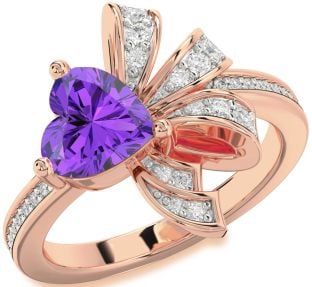 Diamond Amethyst Rose Gold Heart Pave Promise Ring