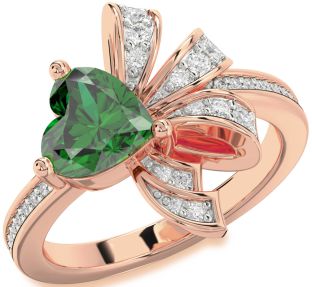 Diamond Emerald Rose Gold Heart Ring