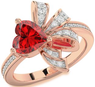 Diamond Ruby Rose Gold Heart Ring