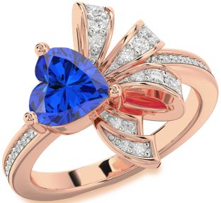 Diamond Blue Sapphire Rose Gold Heart Ring