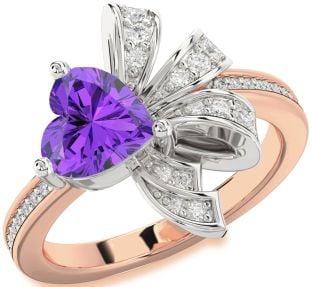 Diamond Amethyst Platinum & Rose Gold Heart Pave Promise Ring