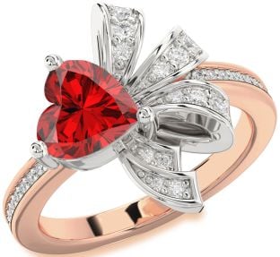 Diamond Ruby Platinum & Rose Gold Heart Ring