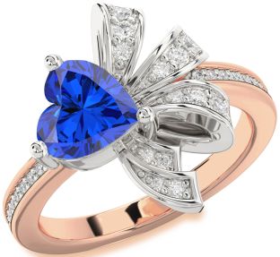 Diamond Blue Sapphire White Rose Gold Heart Ring