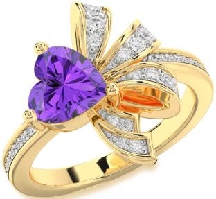 Diamond Amethyst Gold Heart Pave Promise Ring