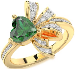 Diamond Emerald Gold Heart Ring