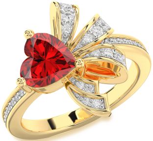 Diamond Ruby Gold Heart Ring