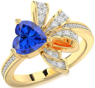 Diamond Blue Sapphire Gold Heart Ring