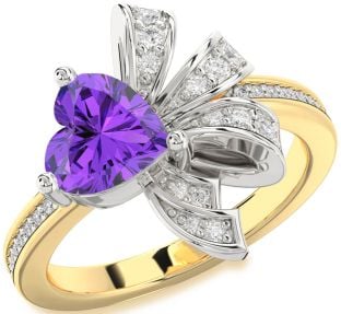 Diamond Amethyst Platinum & Yellow Gold Heart Pave Promise Ring