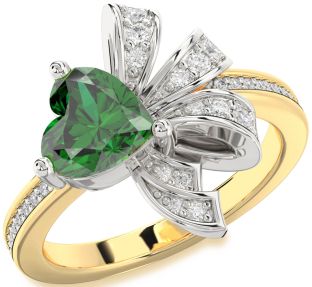 Diamond Emerald White Yellow Gold Heart Ring