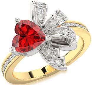 Diamond Ruby Platinum & Yellow Gold Heart Ring