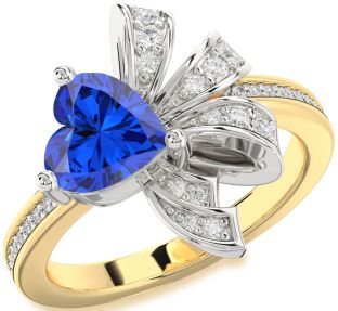 Diamond Blue Sapphire Platinum & Yellow Gold Heart Ring