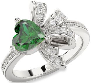 Diamond Emerald White Gold Heart Ring