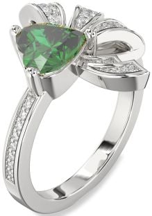 Diamond Emerald White Gold Heart Pave Promise Ring