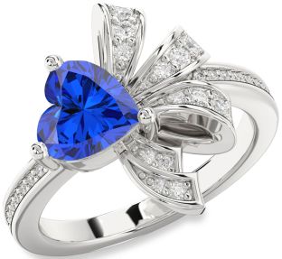 Diamond Blue Sapphire White Gold Heart Ring