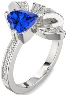 Diamond Blue Sapphire Platinum Heart Pave Promise Ring