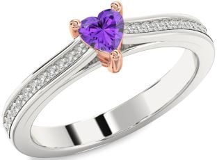 Diamond Amethyst Platinum & Rose Gold Heart Pave Promise Ring