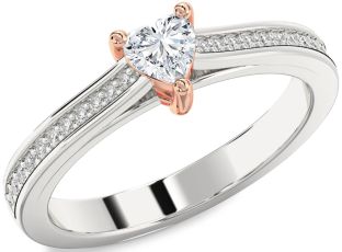 Diamond White Rose Gold Heart Solitaire Pave Engagement Ring