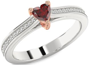 Diamond Amethyst Platinum & Rose Gold Heart Pave Promise Ring