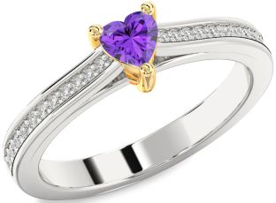 Diamond Amethyst Platinum & Yellow Gold Heart Pave Promise Ring