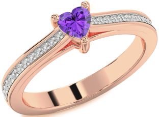 Diamond Amethyst Rose Gold Heart Pave Promise Ring