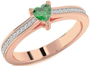 Diamond Emerald Rose Gold Heart Solitaire Pave Engagement Ring