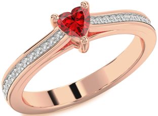 Diamond Ruby Rose Gold Heart Solitaire Pave Engagement Ring