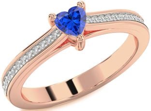 Diamond Blue Sapphire Rose Gold Heart Pave Promise Ring