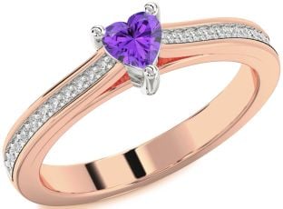 Diamond Amethyst Platinum & Rose Gold Heart Pave Promise Ring