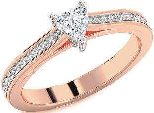 Diamond White Rose Gold Heart Solitaire Pave Engagement Ring
