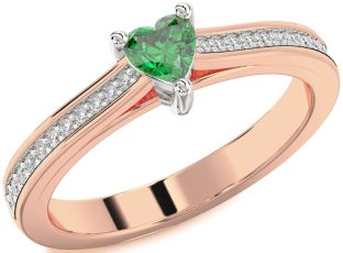 Diamond Emerald White Rose Gold Heart Solitaire Pave Engagement Ring