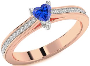 Diamond Blue Sapphire White Rose Gold Heart Pave Promise Ring