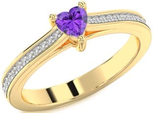 Diamond Amethyst Gold Heart Pave Promise Ring