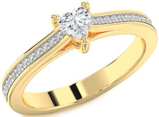 Diamond Gold Heart Solitaire Pave Engagement Ring