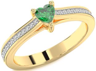 Diamond Emerald Gold Heart Solitaire Pave Engagement Ring