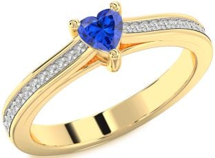 Diamond Blue Sapphire Gold Heart Pave Promise Ring