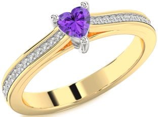 Diamond Amethyst Platinum & Yellow Gold Heart Pave Promise Ring