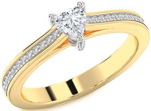 Diamond White Yellow Gold Heart Solitaire Pave Engagement Ring
