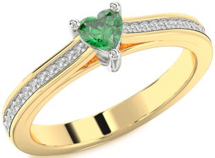 Diamond Emerald White Yellow Gold Heart Solitaire Pave Engagement Ring