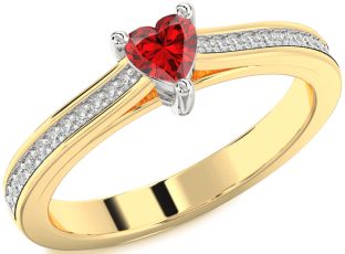 Diamond Ruby White Yellow Gold Heart Solitaire Pave Engagement Ring