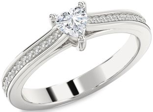 Diamond White Gold Heart Solitaire Pave Engagement Ring