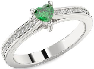 Diamond Emerald Platinum Heart Solitaire Pave Engagement Ring