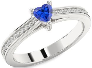 Diamond Blue Sapphire Platinum Heart Pave Promise Ring
