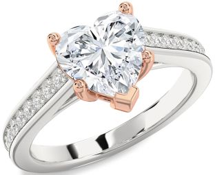 Diamond White Rose Gold Heart Solitaire Pave Engagement Ring